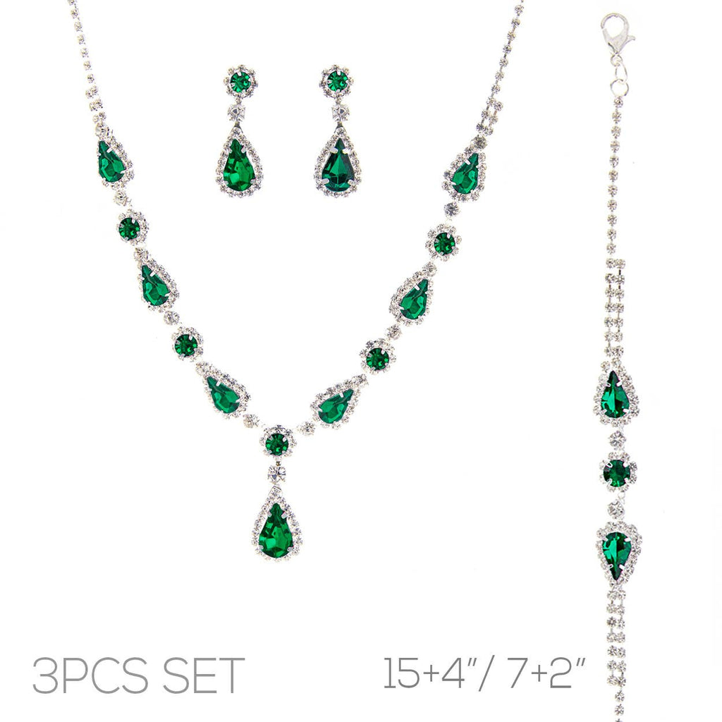 3pc Rhinestone Crystal Teardrop Jewelry Set