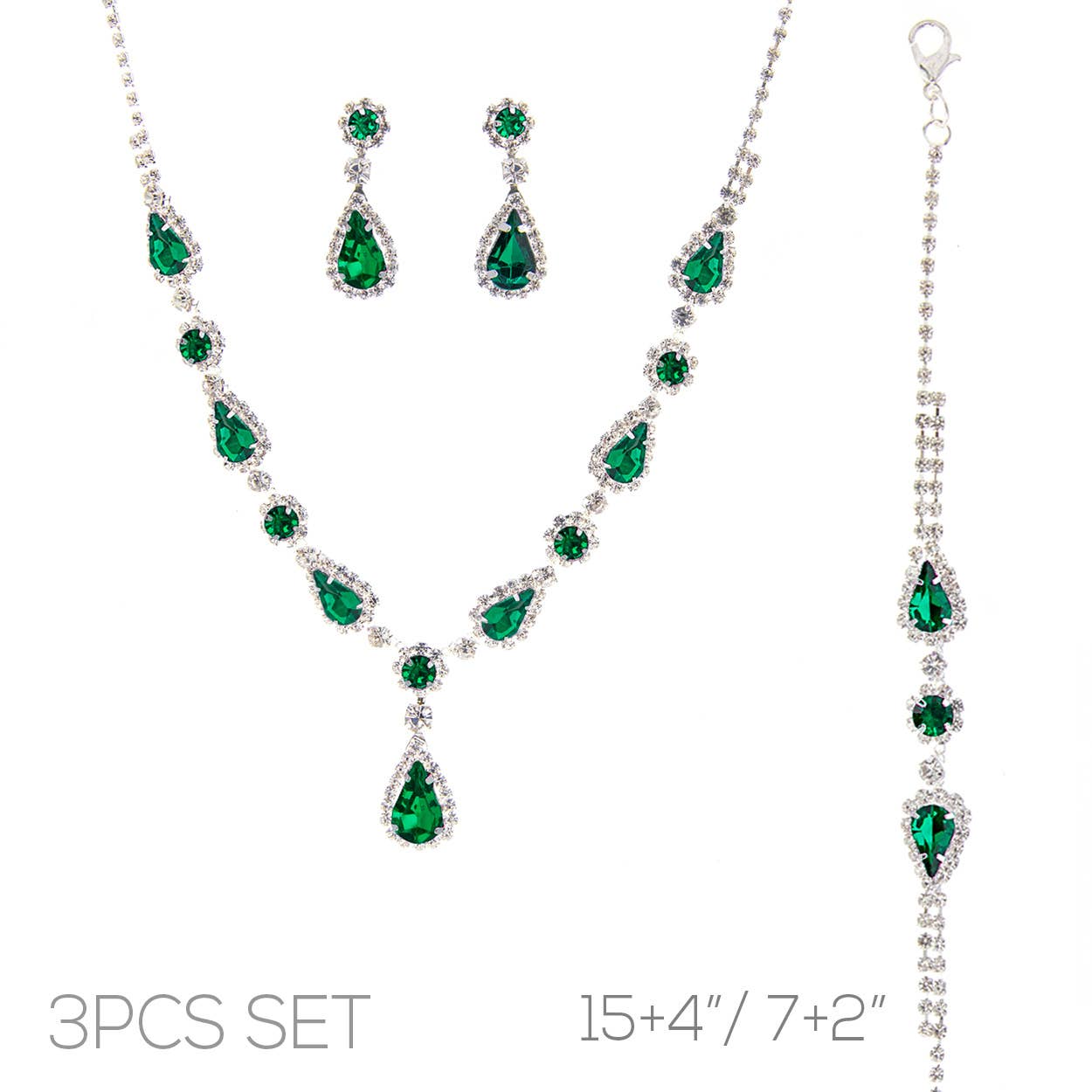 3pc Rhinestone Crystal Teardrop Jewelry Set