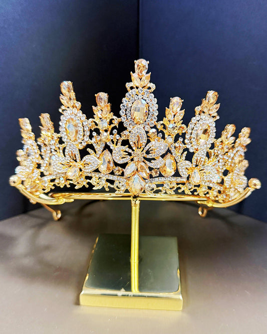 Princess Floral Tiara, Birthday Crown, Amber Crystal Tiara