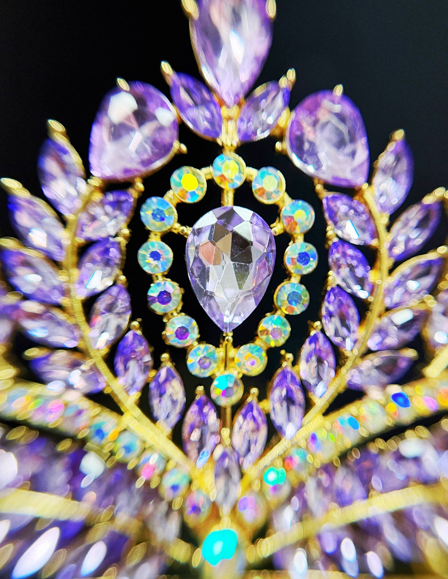 Purple Crystal Crown, Quinceanera Crown, Gold Princess Tiara