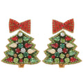 Jeweled Christmas Tree Beaded Embroidery Earrings