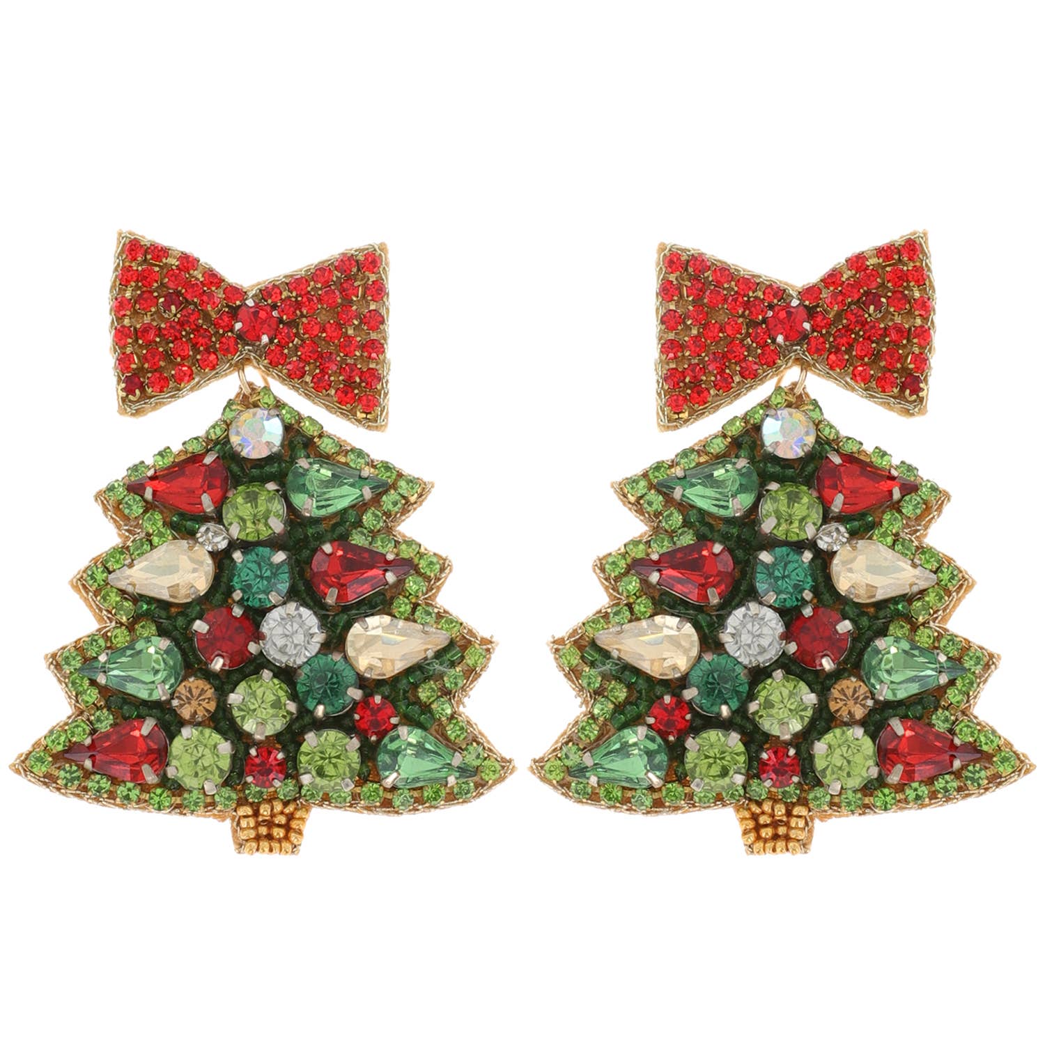 Jeweled Christmas Tree Beaded Embroidery Earrings