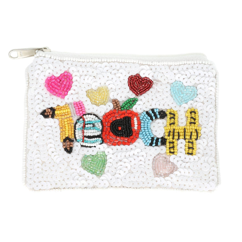 Teach Sequin Beaded Embroidered Coin Bag