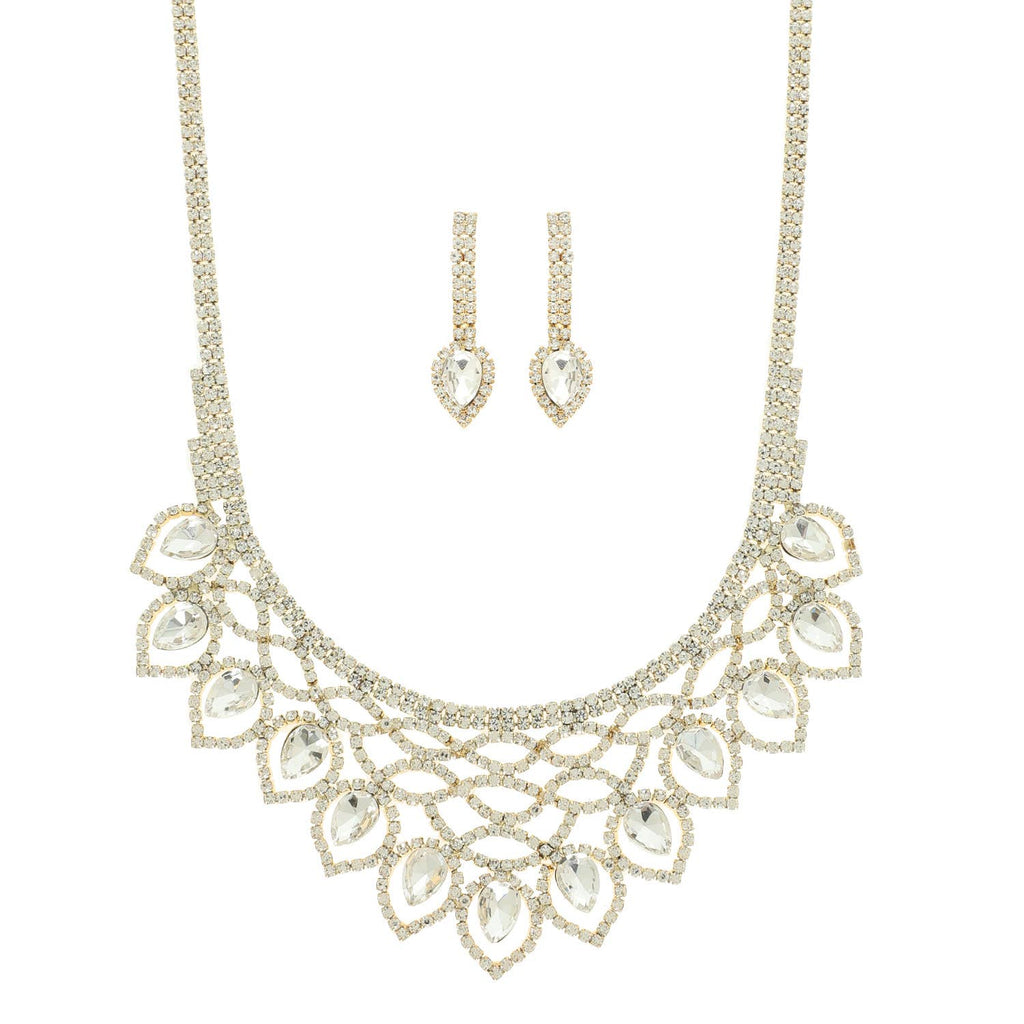 Crystal Rhinestone Pave Teardrop Necklace Set