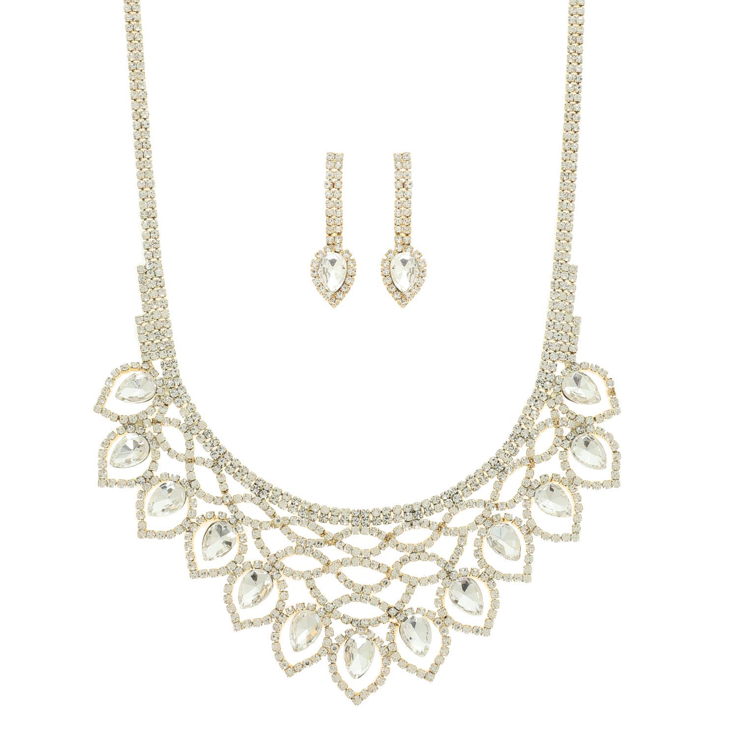Crystal Rhinestone Pave Teardrop Necklace Set