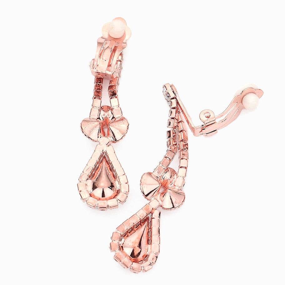 Teardrop V Shape Elegant Rhinestone Necklace Set Clipon