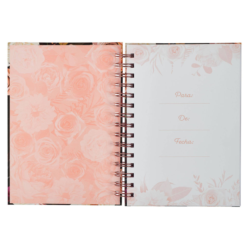 Diario Espiral Negro Floral Fuerte y Valiente Jos. 1:9