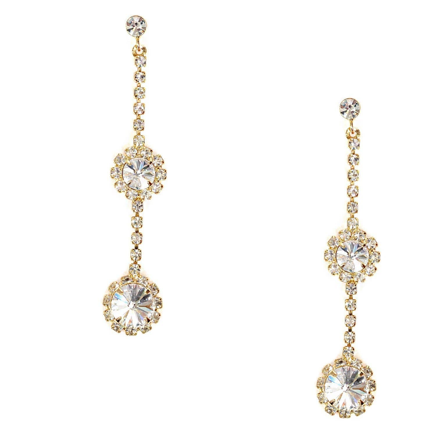 Gold Crystal Rhinestone Single Strand Drop Earrings