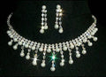 Fine Pearl and Rhinestone Graduated Neck and Earring Set