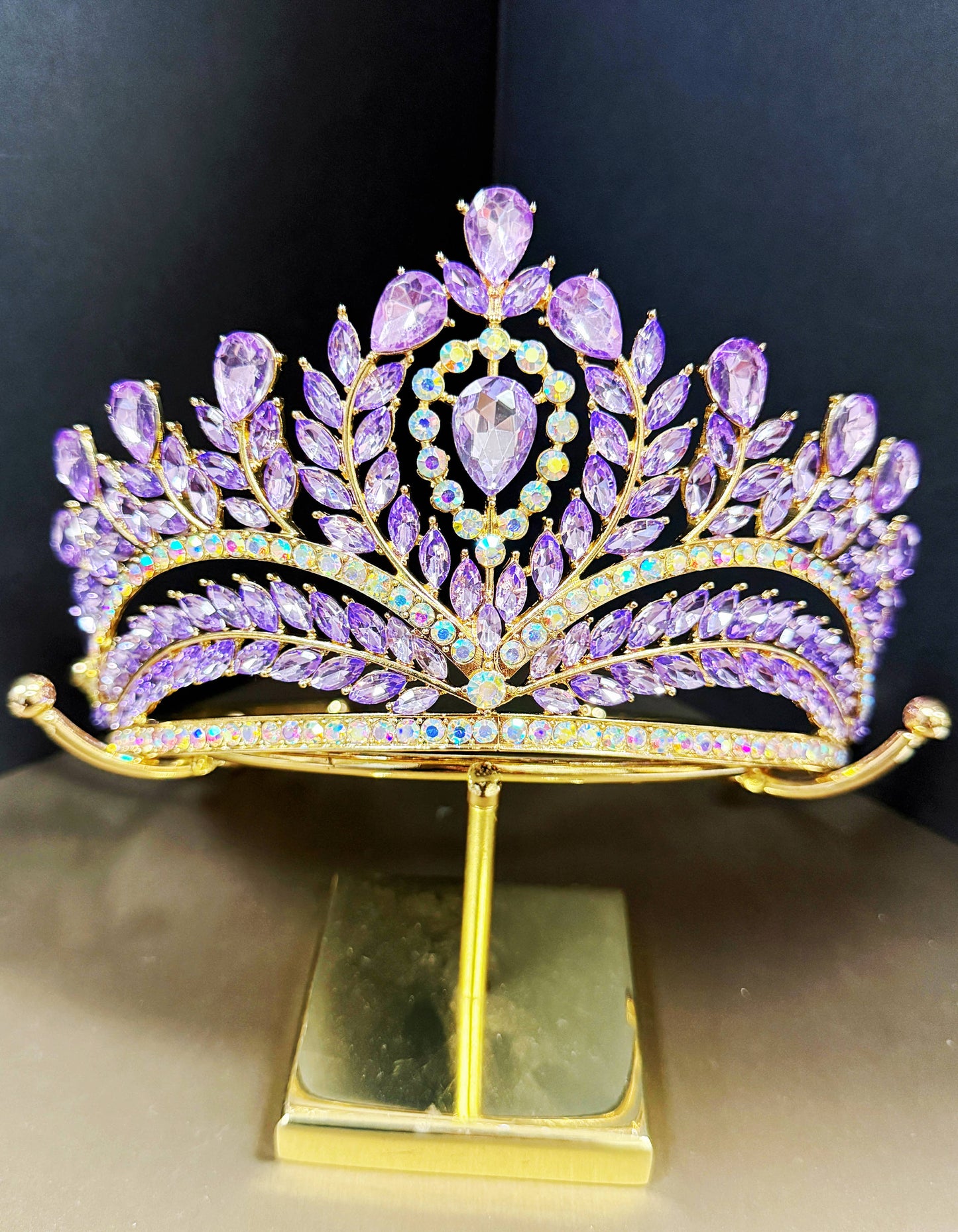 Purple Crystal Crown, Quinceanera Crown, Gold Princess Tiara