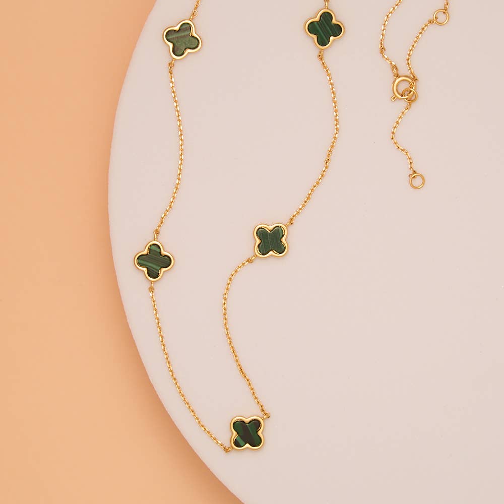 Epoxy Quatrefoil Clover Station Necklace