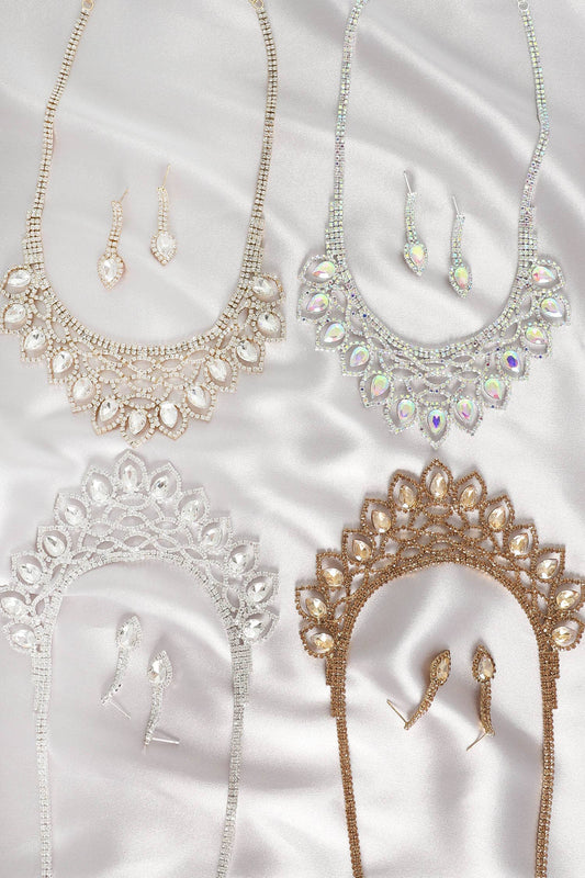 Crystal Rhinestone Pave Teardrop Necklace Set