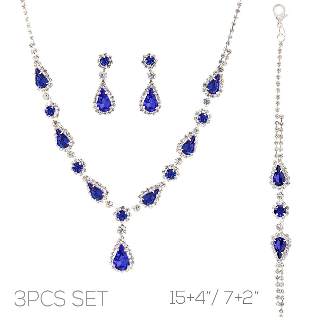 3pc Rhinestone Crystal Teardrop Jewelry Set