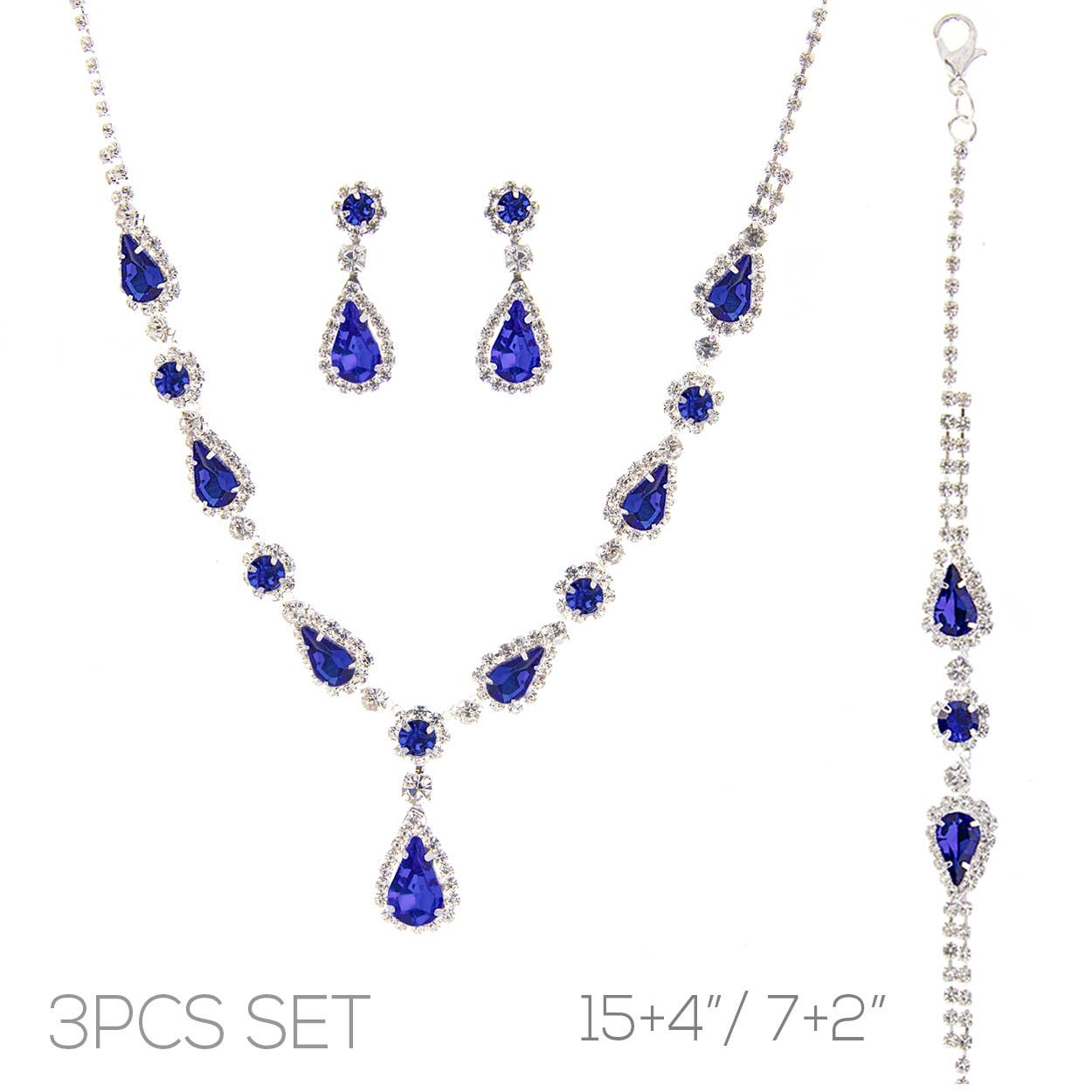 3pc Rhinestone Crystal Teardrop Jewelry Set