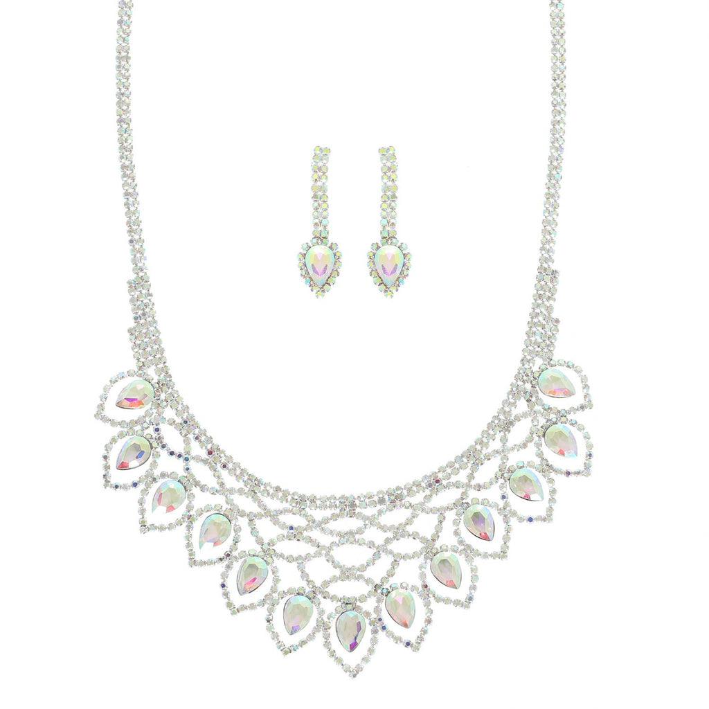 Crystal Rhinestone Pave Teardrop Necklace Set