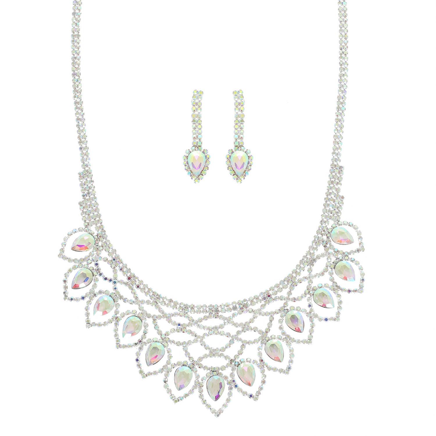 Crystal Rhinestone Pave Teardrop Necklace Set