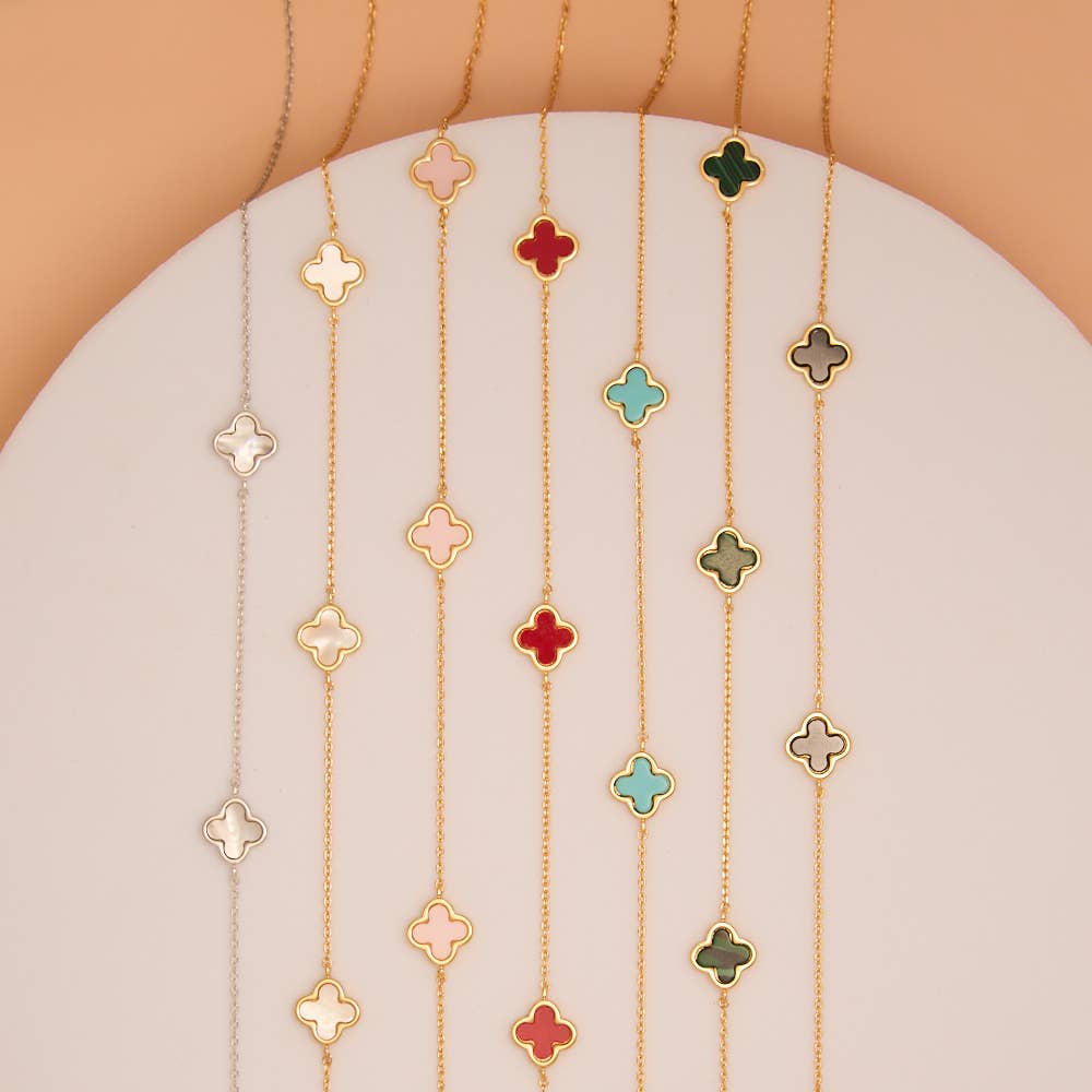 Epoxy Quatrefoil Clover Station Necklace