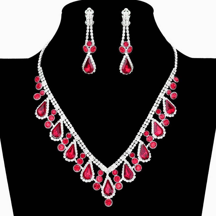 Teardrop V Shape Elegant Rhinestone Necklace Set