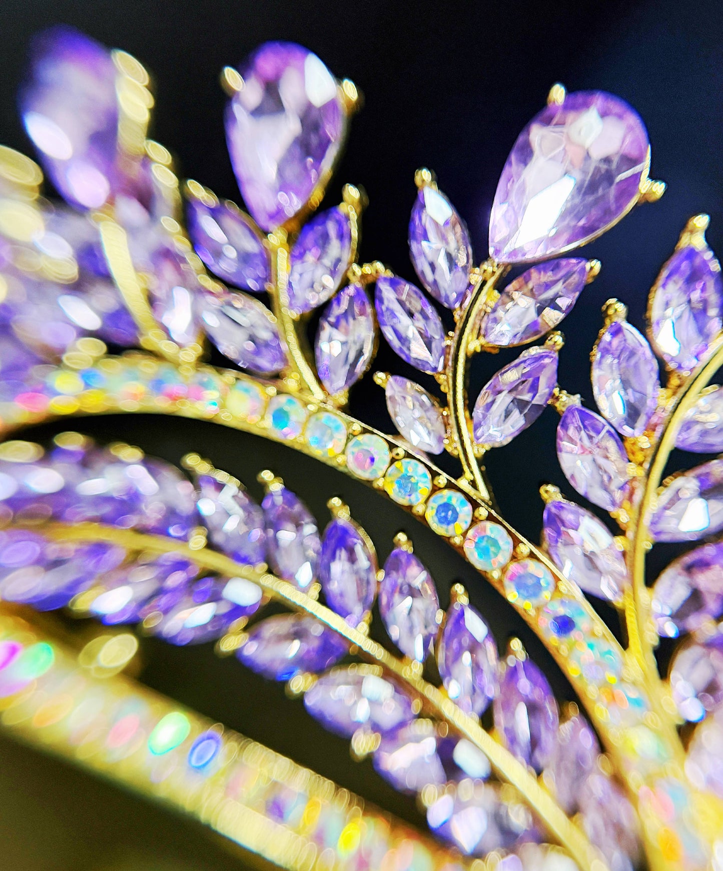 Purple Crystal Crown, Quinceanera Crown, Gold Princess Tiara