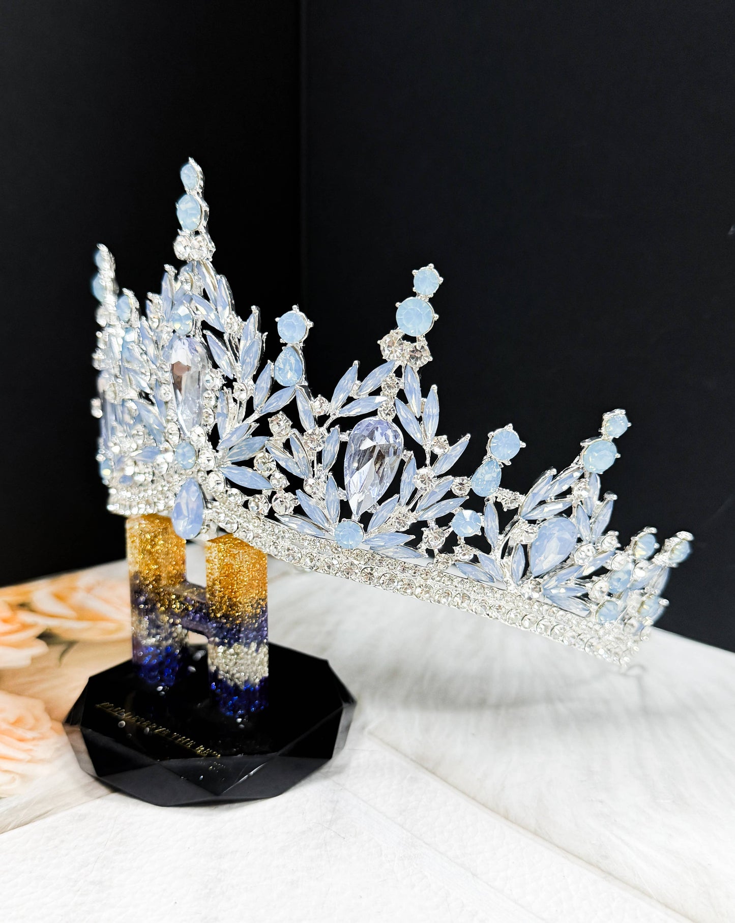 Sky Blue Gemstone Crown, Bridal Headpiece, Wedding Headband